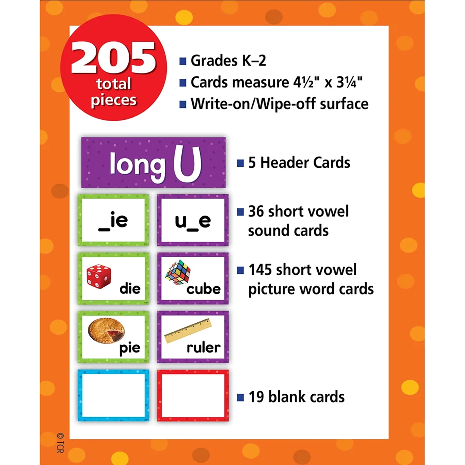 Teacher Created Resources Long Vowels Pocket Chart Cards, 205 Pieces Per Pack, 2 Packs
