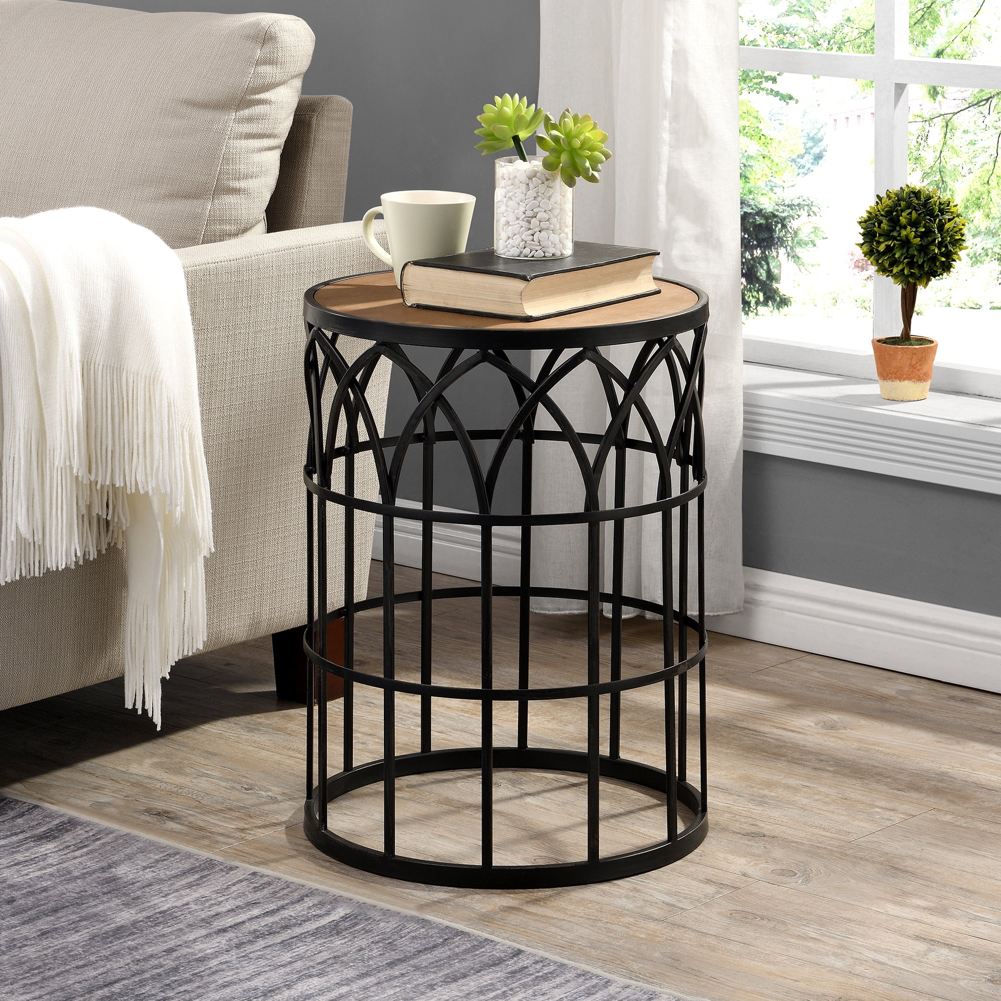 FirsTime & Co. Brown Fairmont Arch End Table, Farmhouse, Rustic, Round