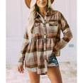 thumbnail image 2 of Ladies' Long Sleeve Button-Down Shirt with Pockets and Drop Shoulder Coffee Plaid Charm Rawiri, 2 of 6