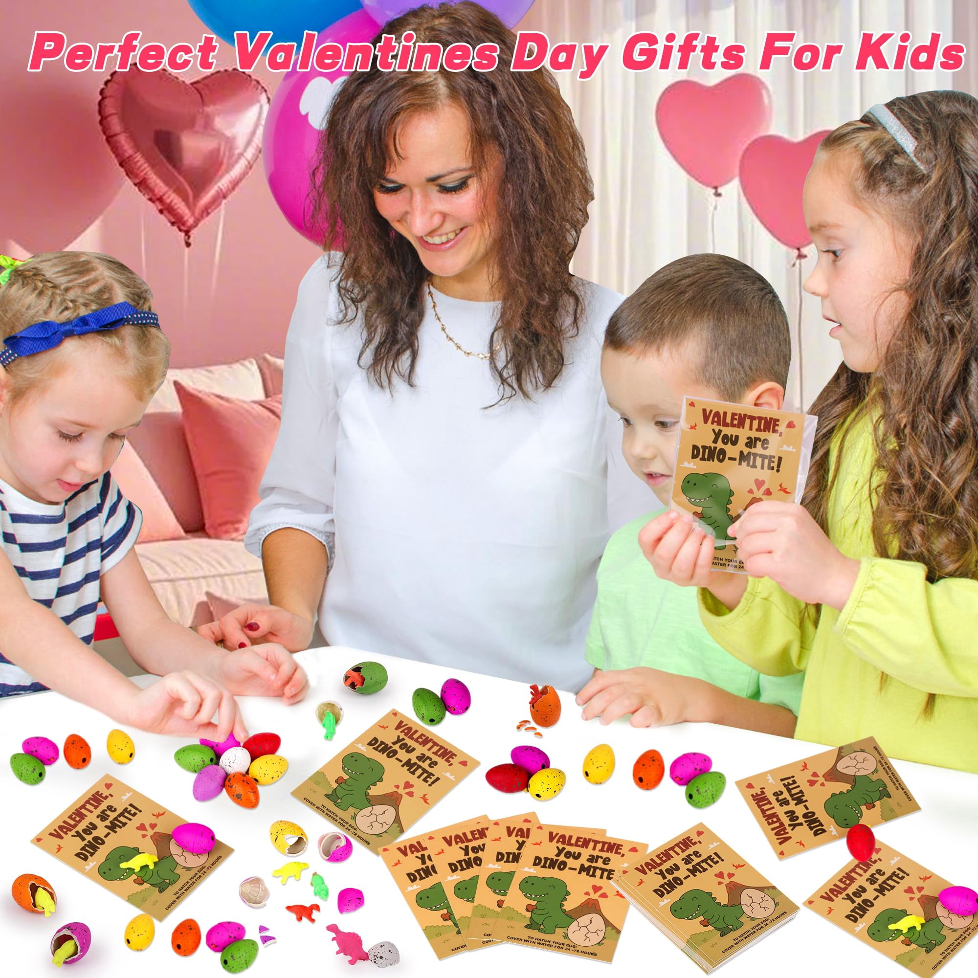 Easter Valentines Day Gifts for Kids Classroom Dinosaur Egg Hatching Toys with Valentines Cards for Kids School, Valentines for Kids Exchange Cards Gifts Prizes Party Favors for Boys Girls（24 PCS）