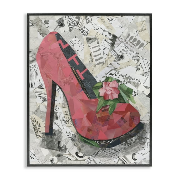 Stupell Industries Collaged Pink Heel Fashion Painting Black Framed Art Print Wall Art, 11 x 14