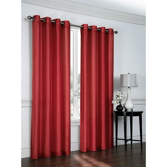 Set of 2 Ramona Faux Silk Grommet Top Curtains, 84" Long, Red