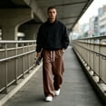 thumbnail image 5 of Men's Baggy Sweatpants Wide Leg Drawstring Elastic Waist Loose Fit Solid Color Casual Lounge Pants with Pockets, 5 of 9