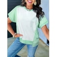 thumbnail image 5 of Womens Tops Color Block Crewneck Short Sleeve T Shirts Casual Oversized Summer Outfits Green XL, 5 of 6