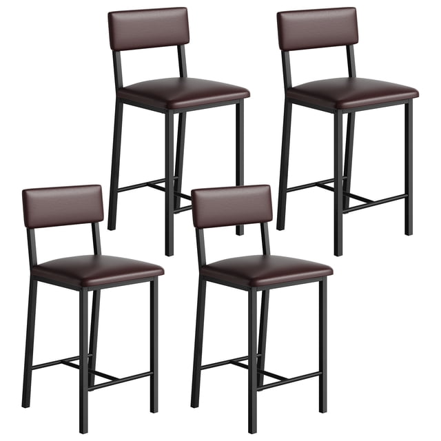 Yeshouse Juego de 4 taburetes de bar con respaldo y reposapiés, taburetes de bar de altura de mostrador, taburetes de bar de altura de mostrador tapizados con cojín grueso, para comedor, cocina