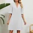 thumbnail image 5 of Elainilye Fashion Summer Dresses for Women 2024 Casual Sexy Summer V Neck Short Sleeve Loose Solid Dress,White, 5 of 7