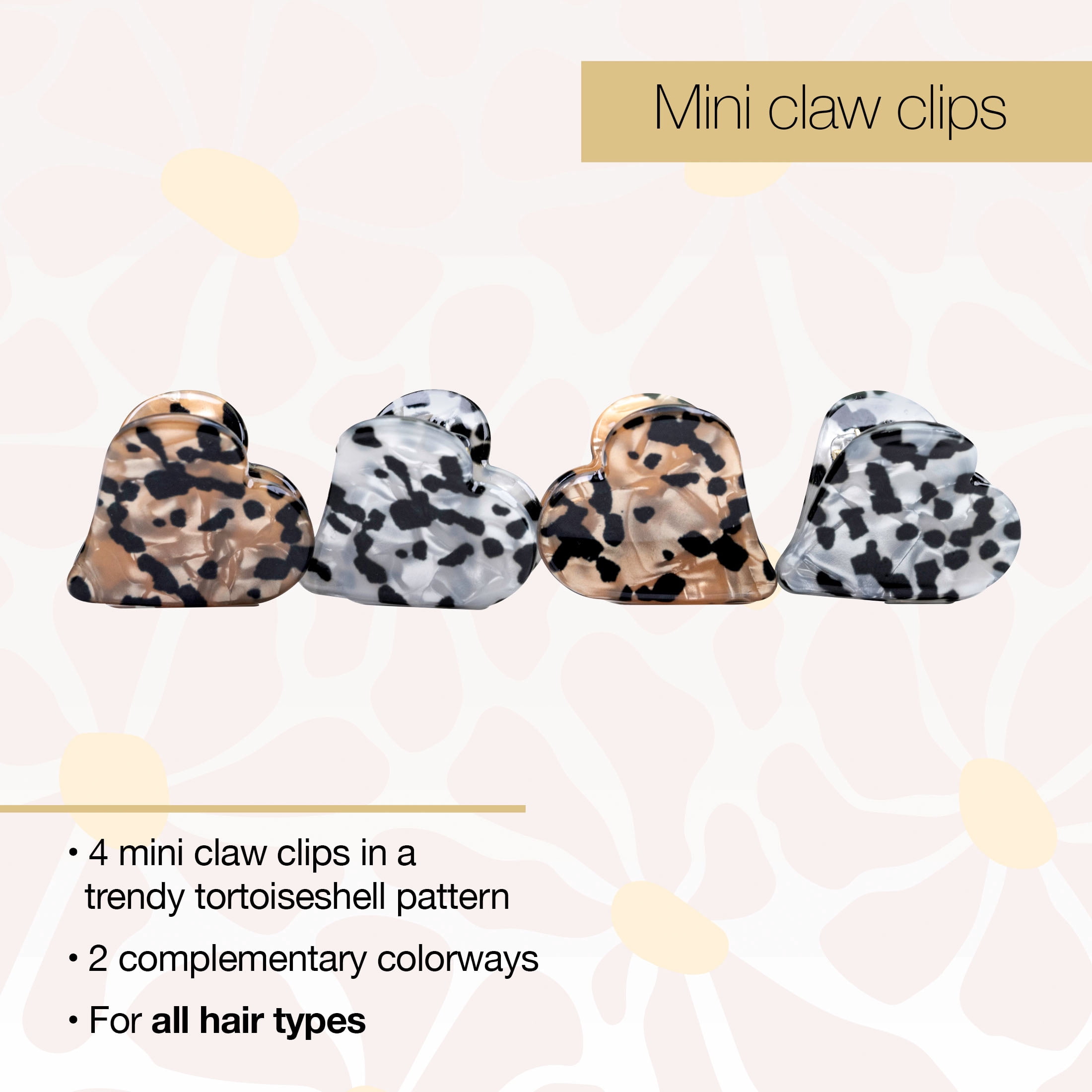 Scunci x Kelsey Anderson Tortoiseshell Mini Heart Claw Clips, Multicolor, 4 count