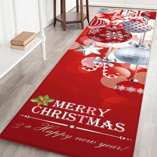 Alfombra navideña 3D antideslizante con estampado navideño, alfombra para sala de estar, cocina, baño, Papá Noel y ciervo, árbol de Navidad, muñeco de nieve