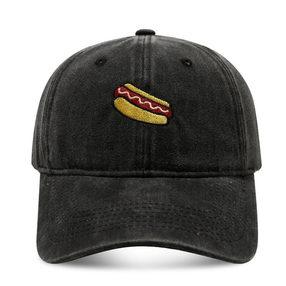 Retro Hot Dog Embroidery Baseball Hat Adjustable Distressed Cotton Cap Outdoor