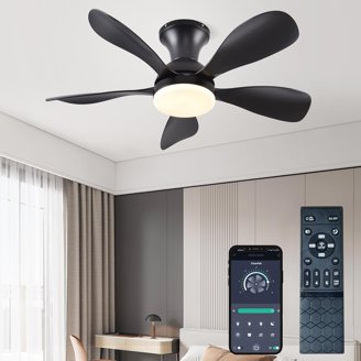 AHAWILL 42" Black Ceiling Fan With Light & Remote | 6-Speed Reversible DC Motor, Noiseless, For Bedroom, Living Room, Indoor/Outdoor Patio