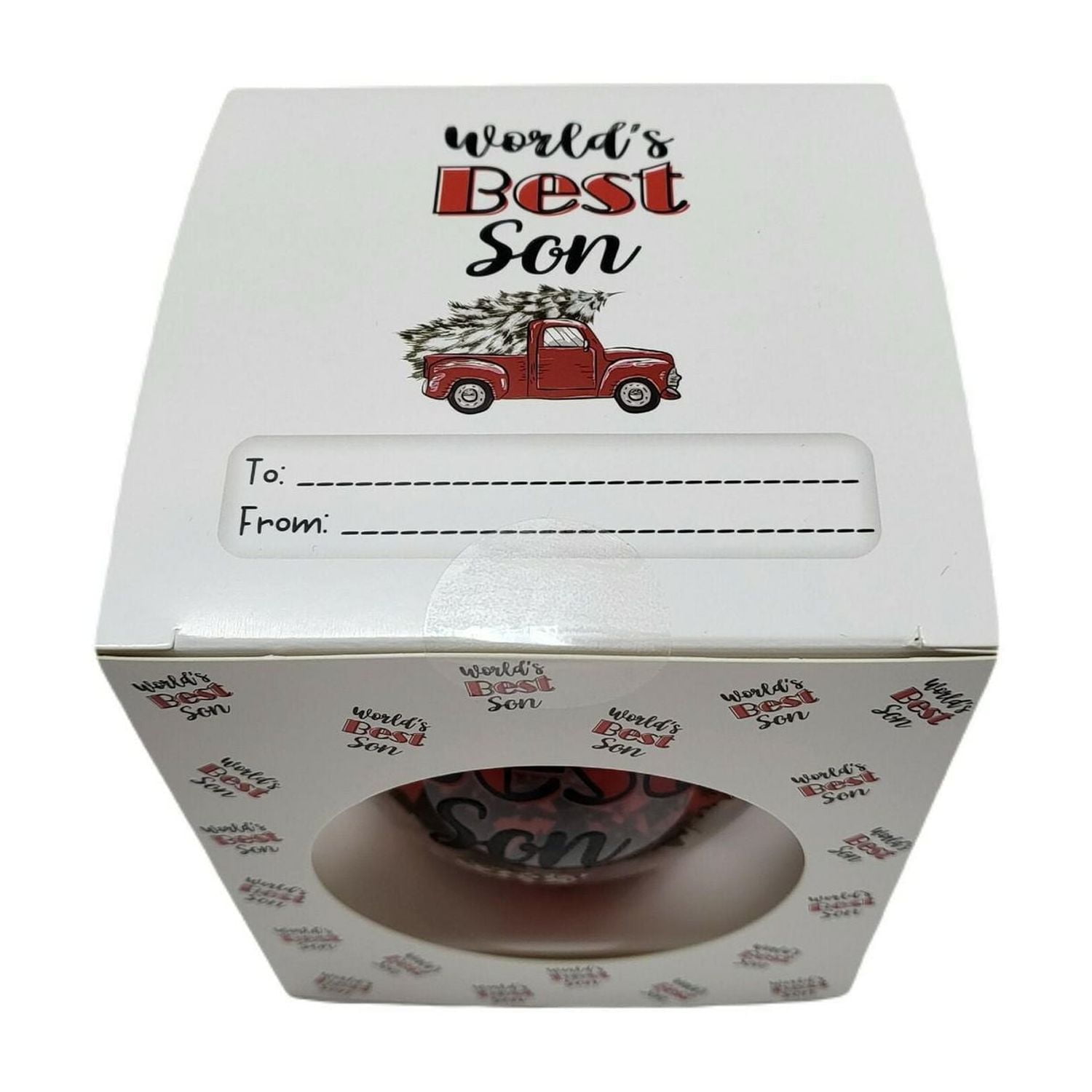 "Le meilleur fils du monde" L'ornement en verre collective rempli d’arbre transparent, 4 po, par temps des fêtes