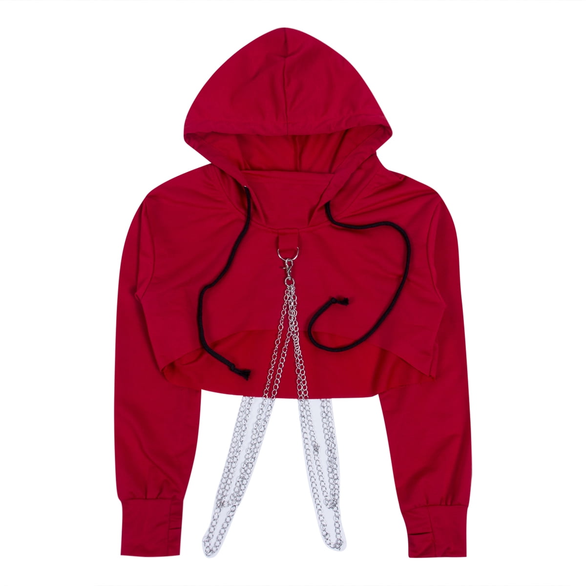 Women Gothic Punk Hooded Sweatshirt Long Sleeve Cropped Tops with Chains Walmart
