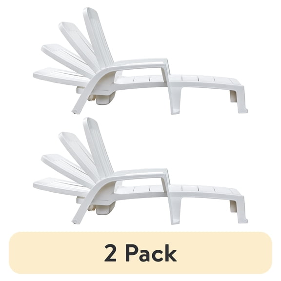 (2 pack) Grosfillex Miami Club Resin Chaise Lounge, White 250 lb Capacity. Outdoor Poolside