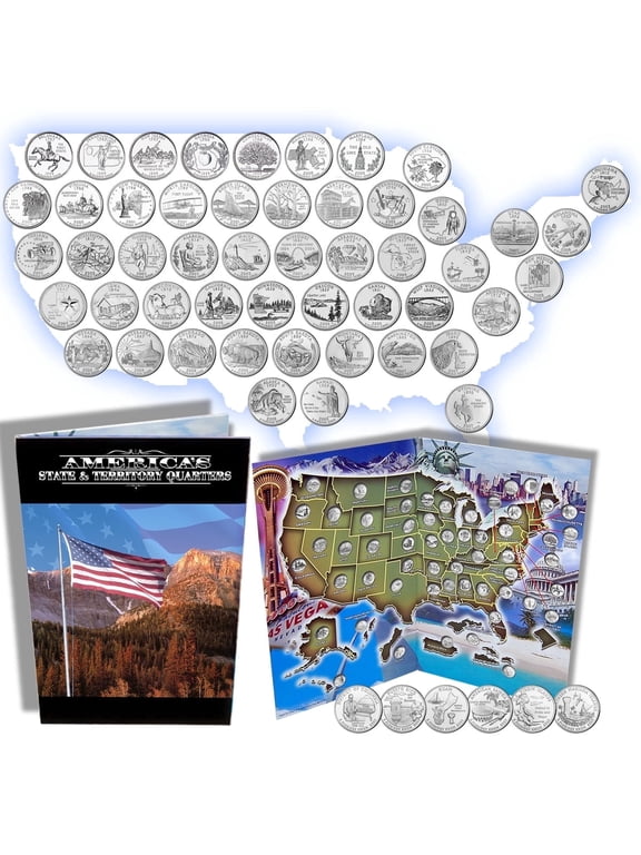 Collectible The Patriotic Mint US Mint 1999-2009 56 State Quarters Set – All 50 States + 6 Territories, Uncirculated, in Folder Display Book