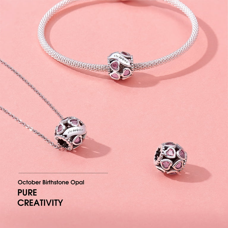 October Birthday Charm Pink Cubic Zirconia Sterling Silver October Birthday Charm Pink Cubic Zirconia Sterling Silver