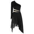thumbnail image 4 of iEFiEL Womens One Shoulder Sequins Ballet Dance Dress Mesh Long Sleeve Dancewear Black XL, 4 of 8