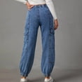 thumbnail image 4 of Sngxgn Women High Waisted Stretch Jeans Straight Wide Leg Denim Pants(Blue,XL), 4 of 5