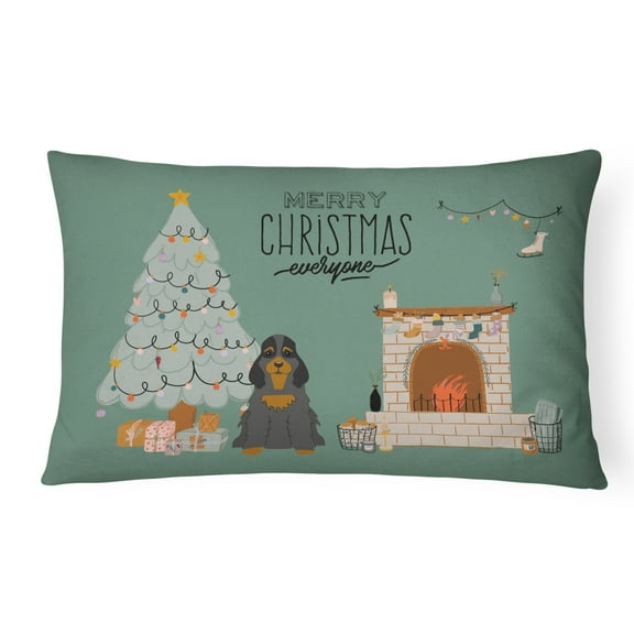 Carolines Treasures CK7656PW1216 Black Tan Cocker Spaniel Christmas Everyone Canvas Fabric Decorative Pillow 12H x16W