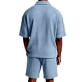 thumbnail image 5 of Havenx Mens Summer Track Suits Waffle Short Sleeve Outfit with Pockets Quarter Zip Textured Set Casual Summer Vacation Beach Fashion Clothing,Light Blue XL, 5 of 6