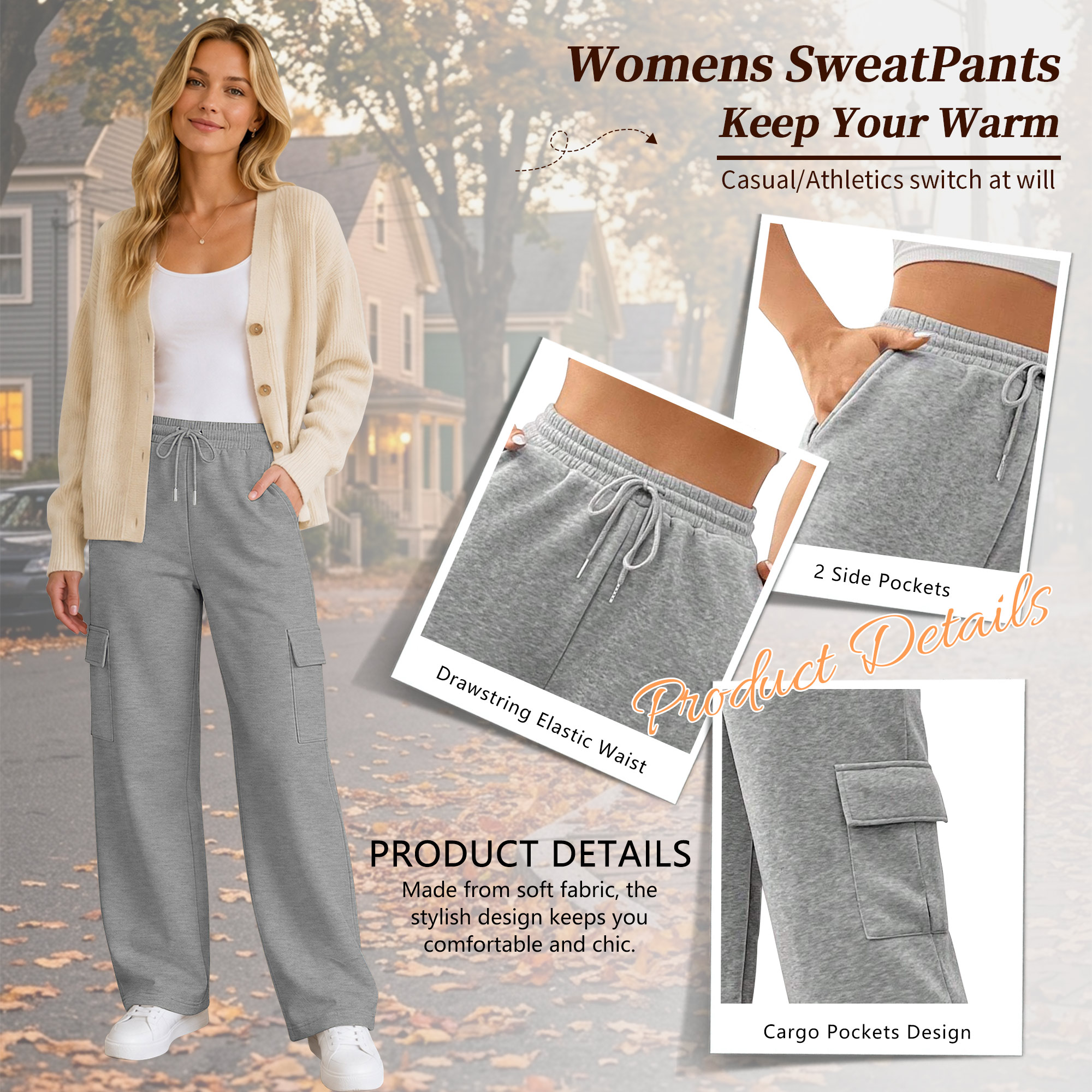 SWQZVT Women's Cargo Sweatpants Baggy Joggers photo 4