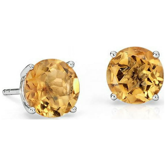 24k White Gold Plated 2 Cttw Citrine Round Stud Earrings