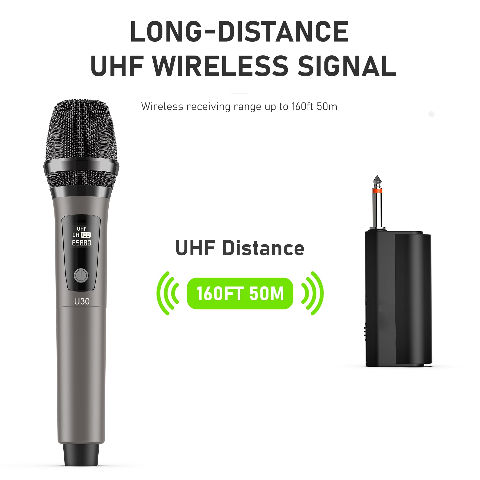 JAUYXIAN Wireless Microphones, Dual Handheld Dynamic Microphones for Karaoke, Professional Microphone for Singing, Speech