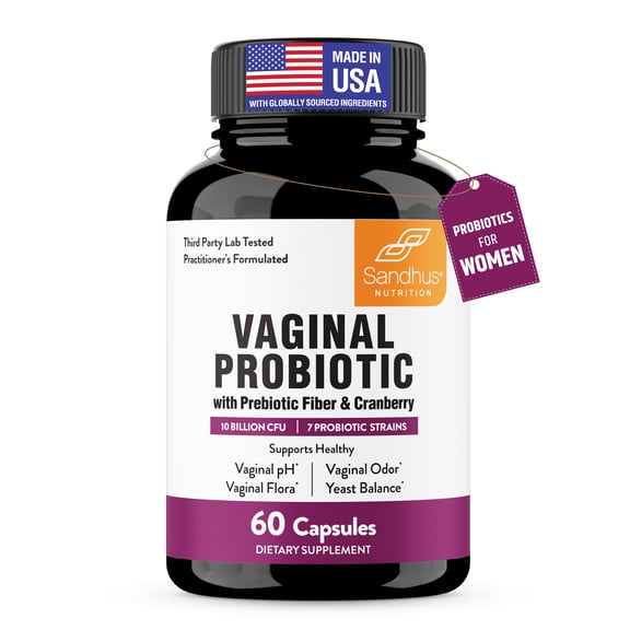 Sandhu's Vaginal Probiotics for Women pH Balance with Prebiotics Fiber & Cranberry | Supports Healthy Vaginal Odor & Flora, Urinary & Gut Health | 60 Count Supplement