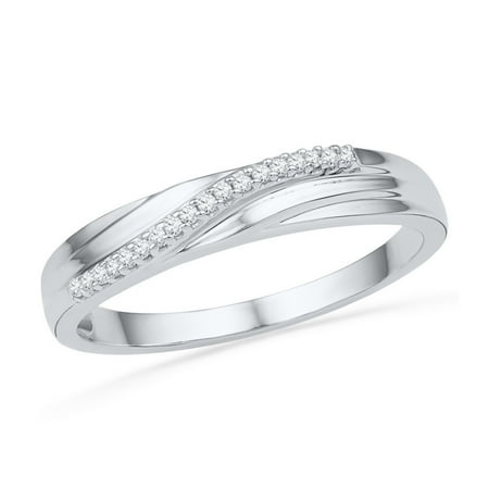 - Size - 7 - Solid 10k White Gold Round White Diamond Channel Set Wedding Band OR Fashion Ring (.06 cttw)