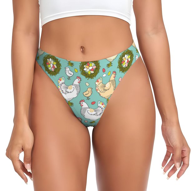 Fotbe Chicken Laying Eggs Tanga Sin Costuras para Mujer con Estampado – Panties Invisibles, Transpirables y Cómodos para Uso Diario-X-Small