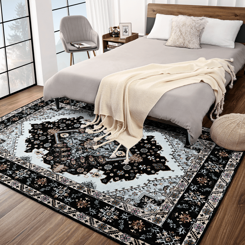 TWINNIS Area Rug for Living Room Persian Rug Vintage Boho Carpet for Bedroom,Black,5'x7'