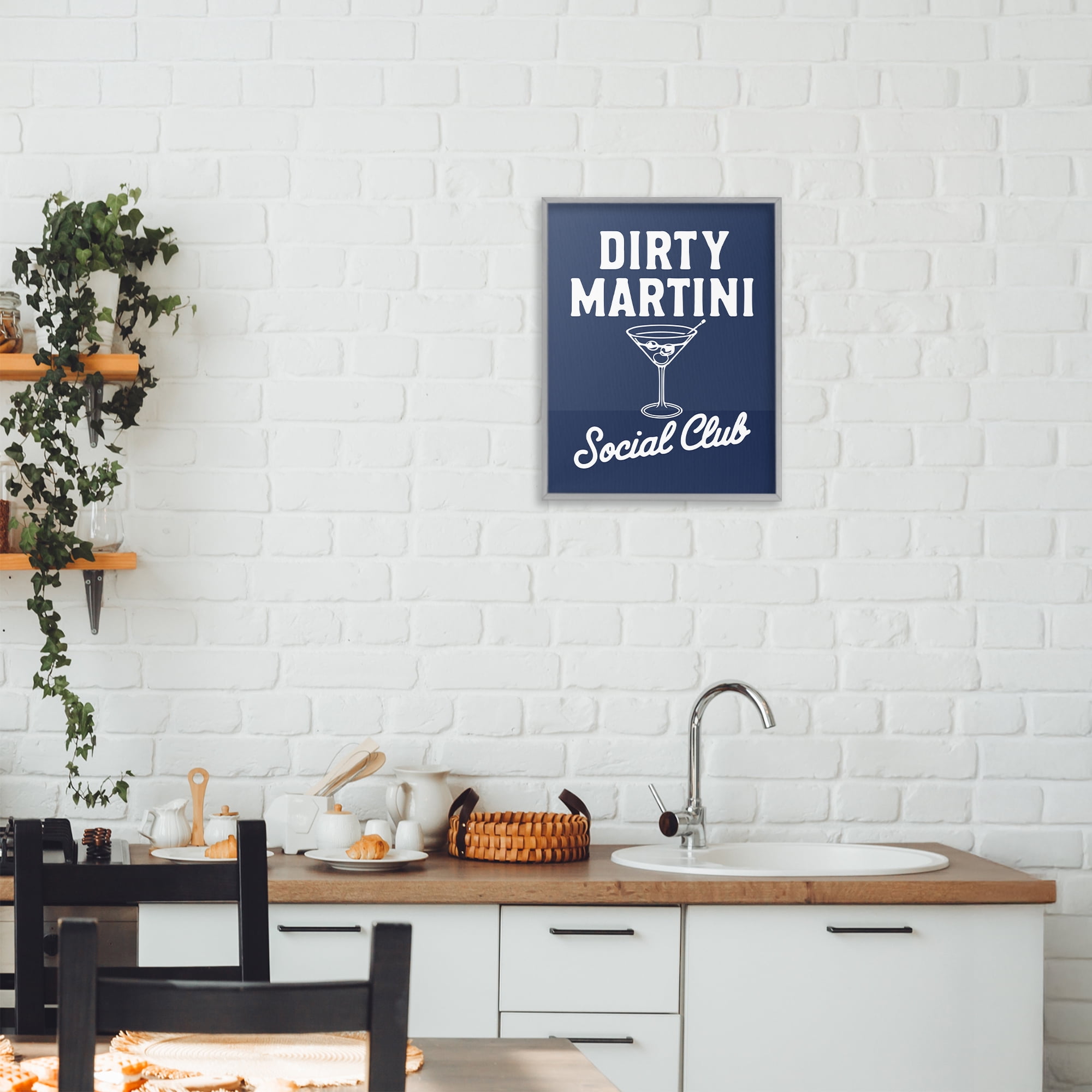 Stupell Industries Retro Dirty Martini Club Gray Framed Giclee Art, design by Lettered and Lined