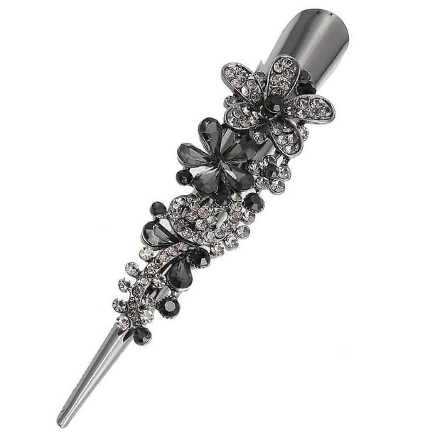 1Pc Rhinestone Duckbill Clip Hairpin Hair Clip Bobby Pin Barrette Headwear Accessory (Grey)