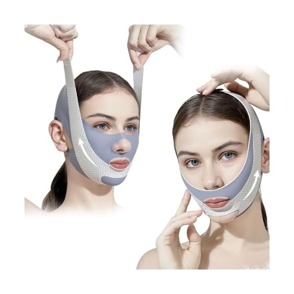 AoVoTo Lot de 2 Masques de Levage en V avec Sangle de Menton pour Dormir, Sangle de Menton Réutilisable pour Double Menton pour Femmes, Sangle de Menton Réglable, Exerciseur de Mâchoire