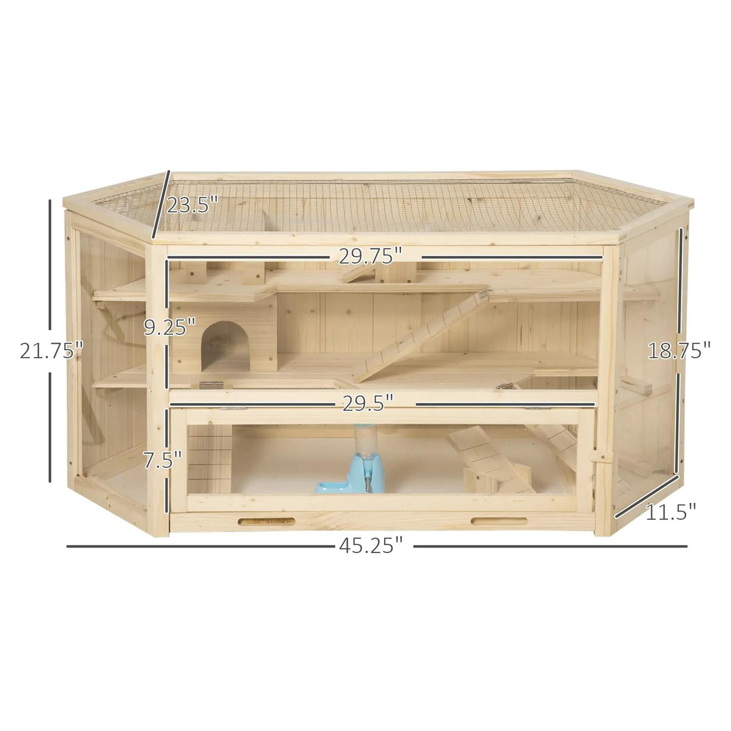 Pefilos 3 Tier Wooden Hamster Cage with Tray, Seesaws, Water Bottle, Small Animal Cage for Syrian Hamsters Degus or Other Similar, Beige
