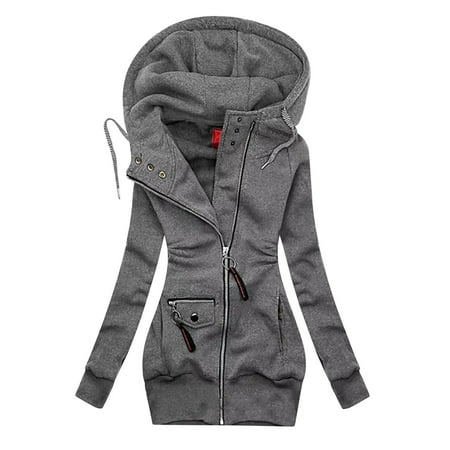 

Trench Coats for Women Fall Jackets for Women Trendy Woman Long Sleeve T-Shirt Autumn Printing Blouse Hooded Cardigan Pocket Zipper Coat Tops Long Cardigans for Women Denim Jacket for Women