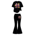 thumbnail image 2 of Girls Summer Outfits 2 Piece Letter Print Short Sleeve Crew Neck T Shirt Tops And Flare Pants Casaul Baby Girls' Clothing Sets Black 9 Years-10 Years, 2 of 5