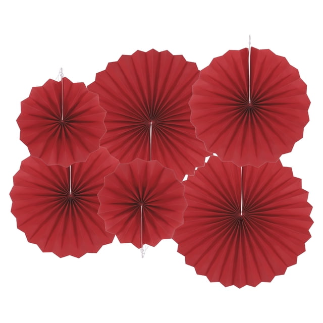 Juego de abanicos de papel colgantes Uxcell de 6 piezas, decoración de abanicos de papel redondos para el hogar, cumpleaños y bodas (Rojo vino)