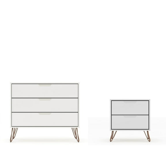 Manhattan Comfort Rockefeller Wood Dresser and Nightstand in White