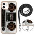 thumbnail image 7 of for iPhone 12 Crossbody Strap Phone Case, Anti-Fall Pattern Clear Design Transparent Soft & Flexible TPU Drop and Shockproof Protective Cover with Adjustable Nylon Neck Strap, Retro Radio, 7 of 7