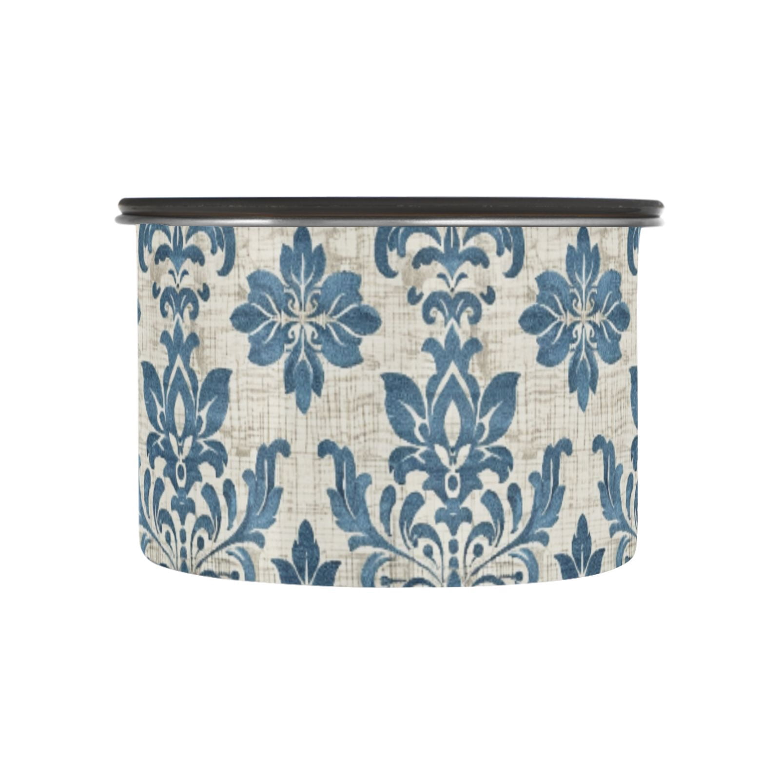 Blue Arab Damask Flower Airtight Coffee Bean Canister 30oz Food Storage Containers with Lids For Gournd, Tea, Sugar, Flour, Rice, Cereal, Candy Cookie Jar