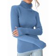 thumbnail image 1 of Suéteres Acanalados para Mujer, Lindos Suéteres de Punto de Cuello Alto, Ajustados y Cálidos Azul Mar un Tamaño, 1 of 9