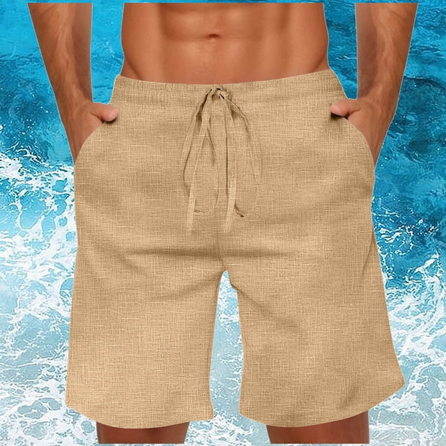 willbest conjunto de camiseta y pantalones cortos de manga corta con estampado para hombre, informal, de verano, transpirable, cómodo, para playa, estilo tropical Caqui: shorts para hombre con cintura elástica y cordón frontal, bolsillos laterales y textura de tejido visible; vista frontal centrada sobre fondo de mar, aptos para uso casual y como short deportivo ligero.