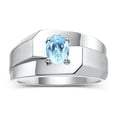 thumbnail image 1 of RYLOS Men's Rings 14K White Gold Ring Classic Solitaire 7X5MM Oval Shape Gemstone Designer Band Blue Topaz December Birthstone Rings For Men Size 13, 1 of 5