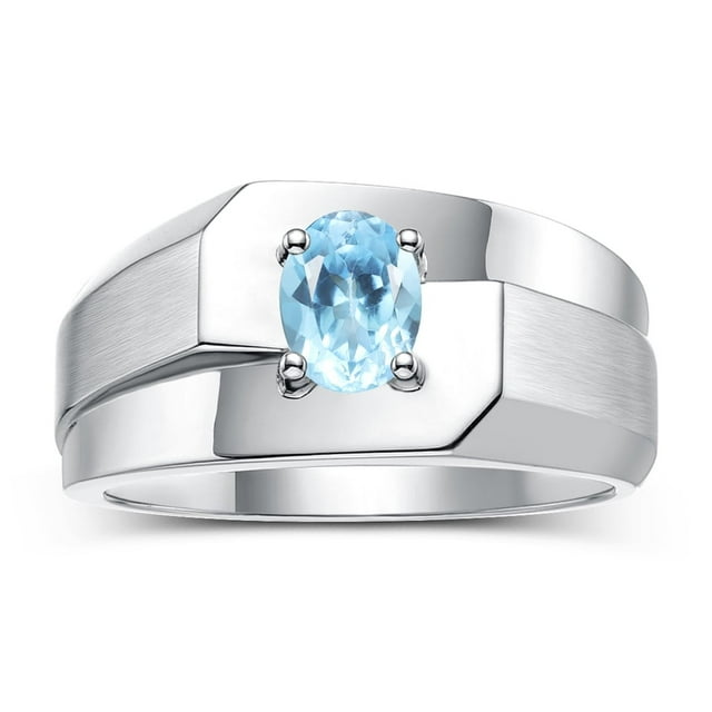 RYLOS Men's Rings 14K White Gold Ring Classic Solitaire 7X5MM Oval Shape Gemstone Designer Band Blue Topaz December Birthstone Rings For Men Size 9
