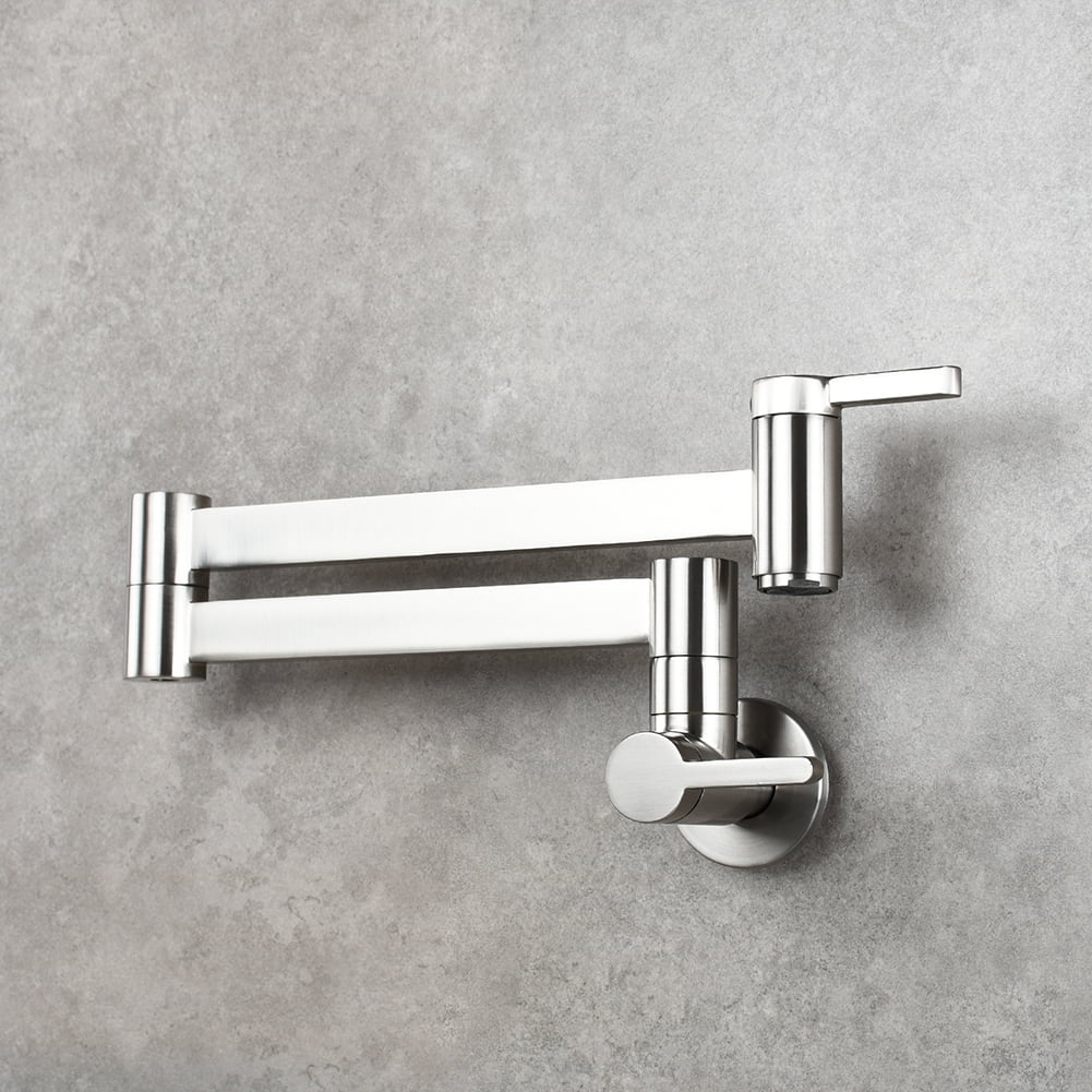 Lowestbest Brass Wall Mounted Foldable Faucet, Double Handles Fuacet, Cold Water Kitchen Tap, Brushed Nickel Lowestbest Brass Wall Mounted Foldable Faucet, Double Handles Fuacet, Cold Water Kitchen Tap, Brushed Nickel