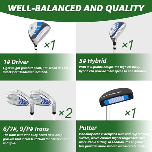 XDriveMax 6 Pieces Kids Golf Club Set, Junior Golf Club Set Ages 9