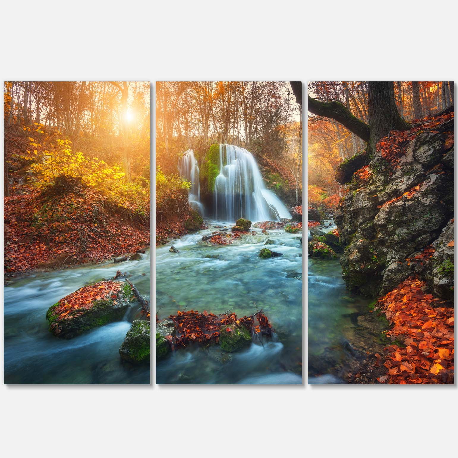 Design Art Fast Flowing Fall River in Forest Landscape Photo Canvas Art Print