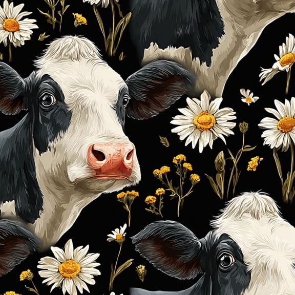 Farmhouse Peel and Stick Wallpaper Black White Cow Faces Daisies Wildflowers Dark Wall Mural 17.7in x 9.8ft Self Adhesive Wall Paper for Cabinets Drawers Bathroom Bedroom Thicken Vinyl Roll