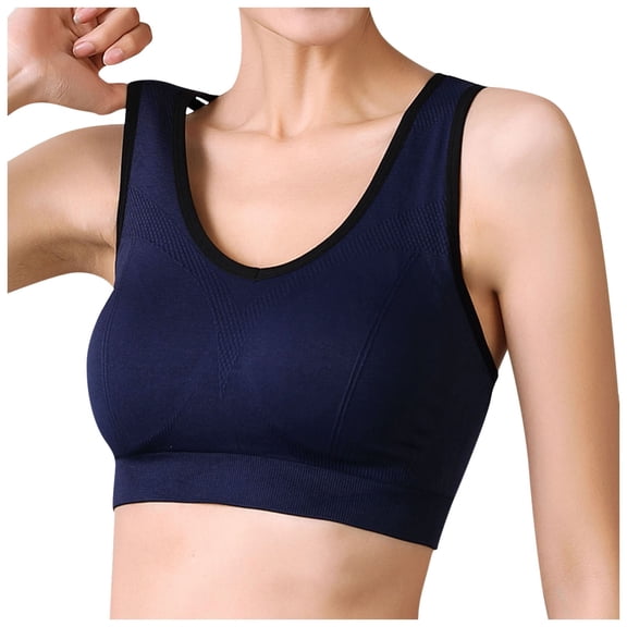 Wdgfv Rimless Yoga Running Sports Bra for Women with Removable Pads Supportive Straps Comfort Activewear Navy M