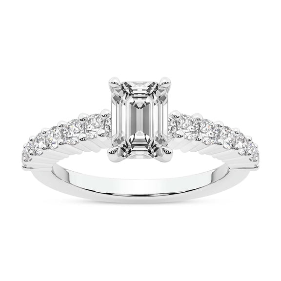 IGI Certified 1 Carat Emerald Shape Lab Grown Diamond Engagement Ring | 14K White Gold | Lottie Four Claw Side Stone Diamond Ring | FG-VS1-VS2 Quality Friendly Diamonds